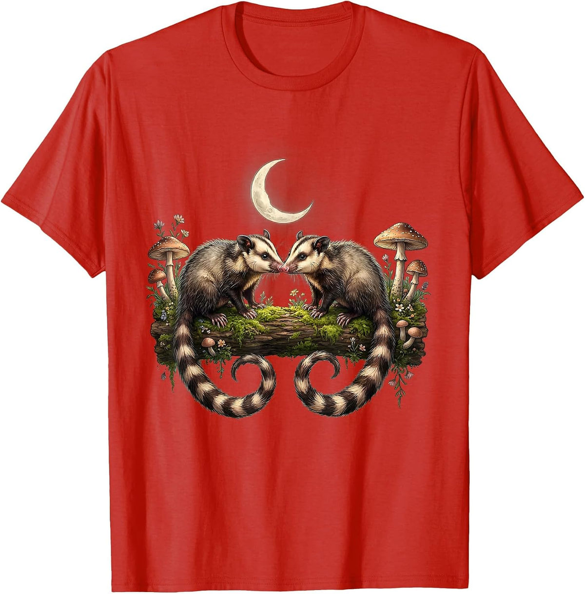 Men's Opossum Standoff on a Log Graphic Tee T-Shirt - Red