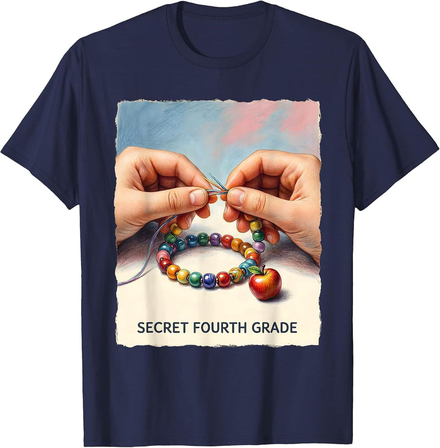 Secret Fourth Grade Storybook Friendship Bracelet Back To T-Shirt - Navy Blue