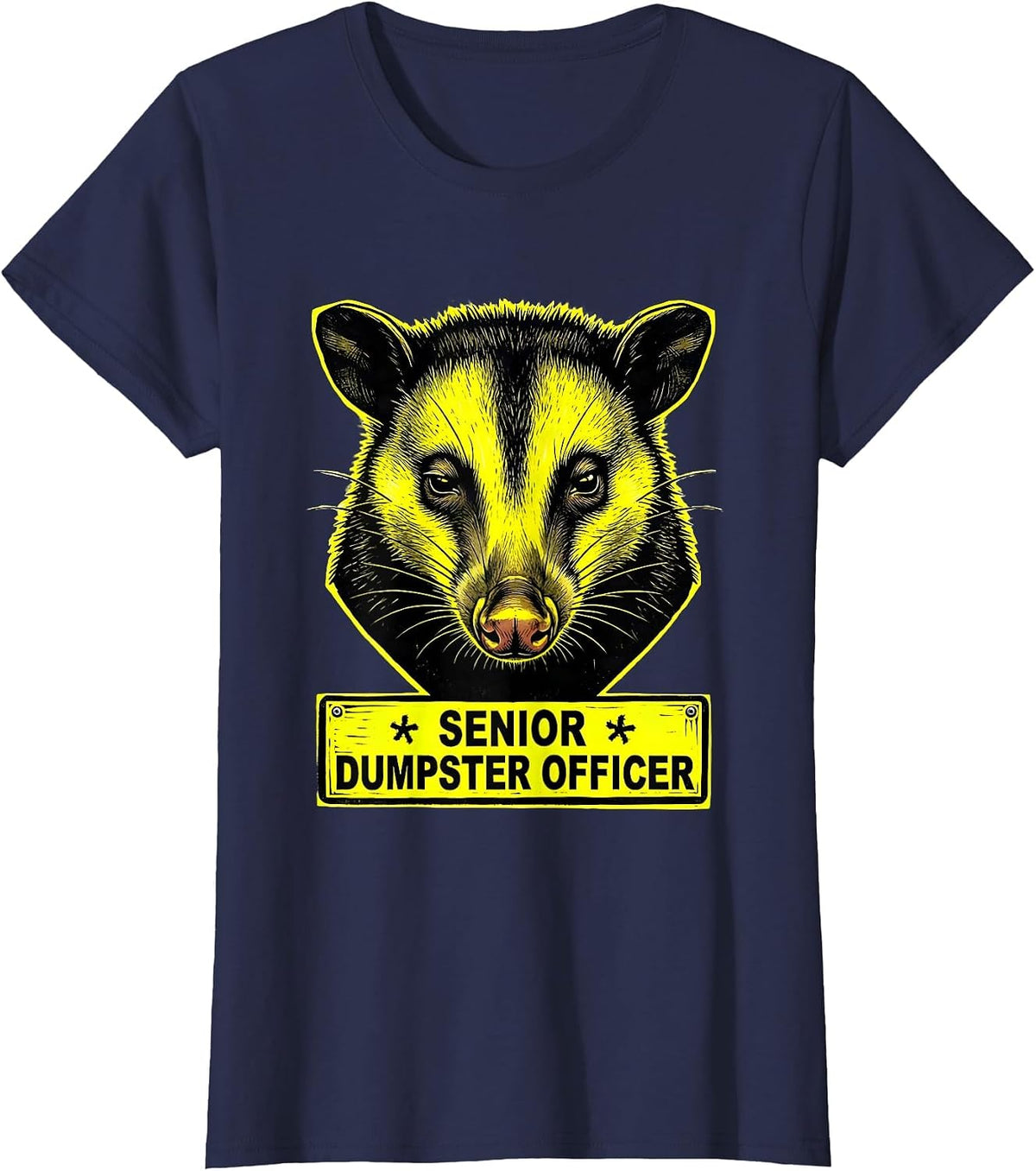 Women's Senior Dumpster Officer Funny Opossum Meme Animal Lover T-Shirt - Navy Blue