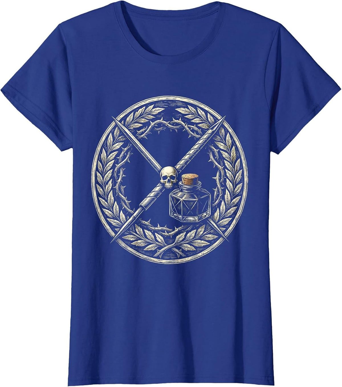 Women's Needle and Ink Crossed Tattoo Art Design T-Shirt - Royal Blue