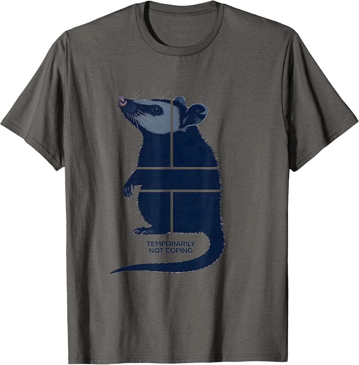 Temporarily Not Coping Funny Opossum Meme Wildlife Humor T-Shirt - Asphalt Grey