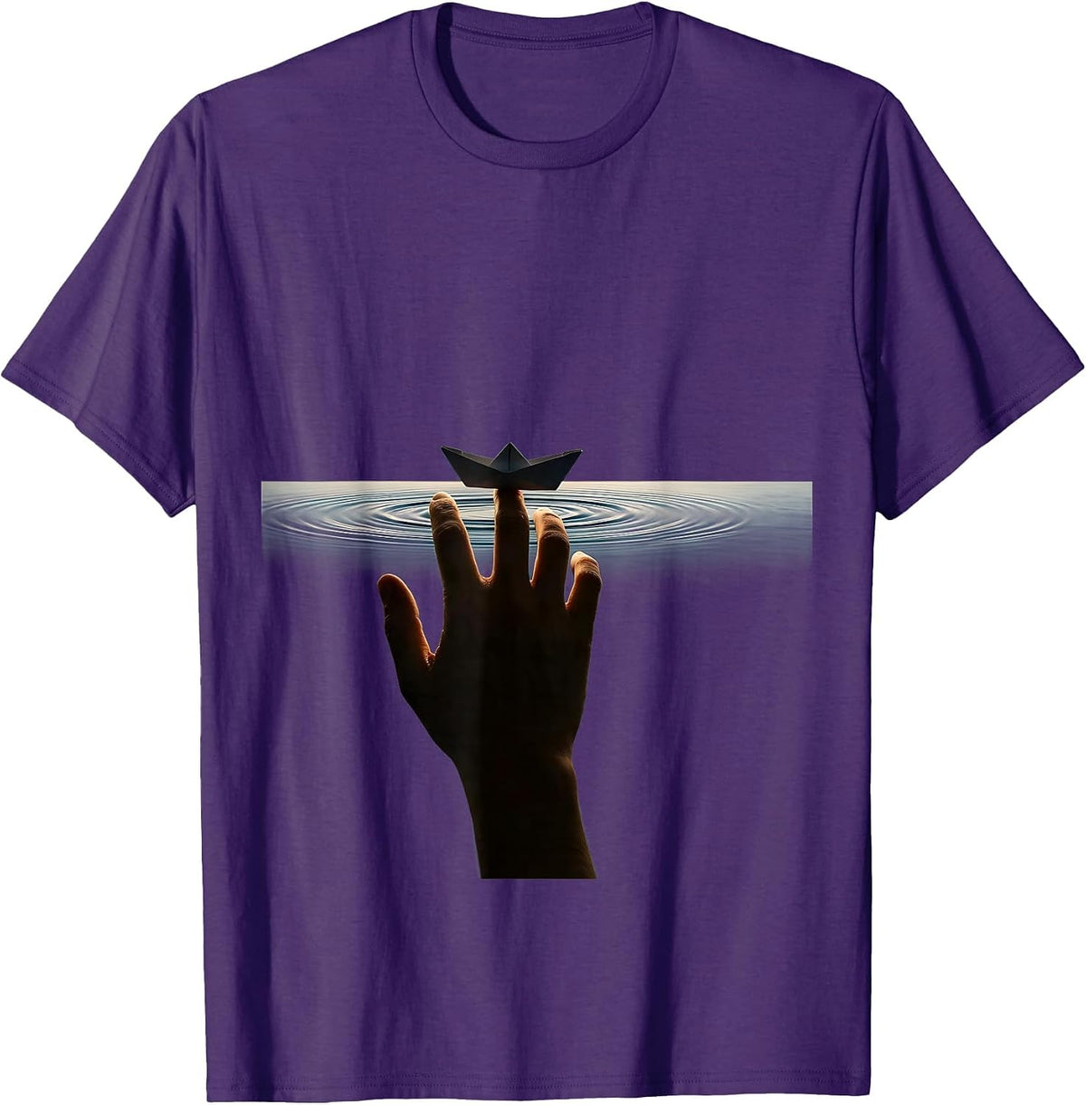 Men's Suicide Awareness Hand Releasing Paper Boat Design T-Shirt - Purple