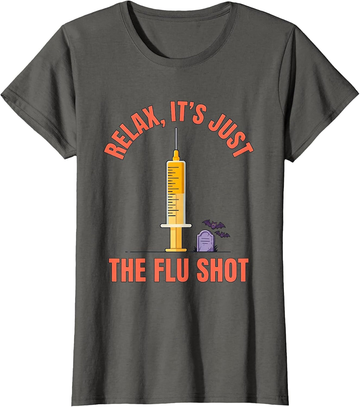 Women's Relax It's Just The Flu Shot Funny Halloween Nurse Ghost T-Shirt - Asphalt Grey