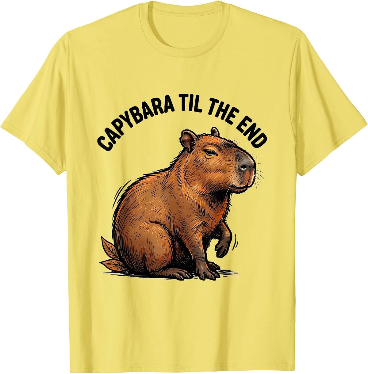 Men's Capybara Til The End Funny Animal Meme Gamer Humor T-Shirt - Lemon Yellow