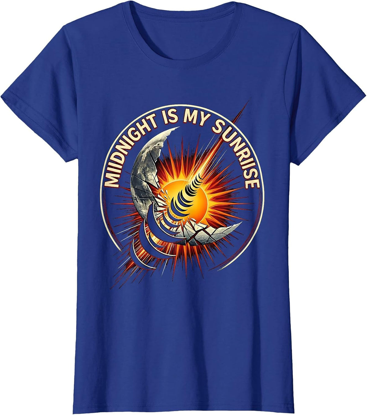 Women's Midnight Is My Sunrise Gothic Night Owl Design T-Shirt - Royal Blue