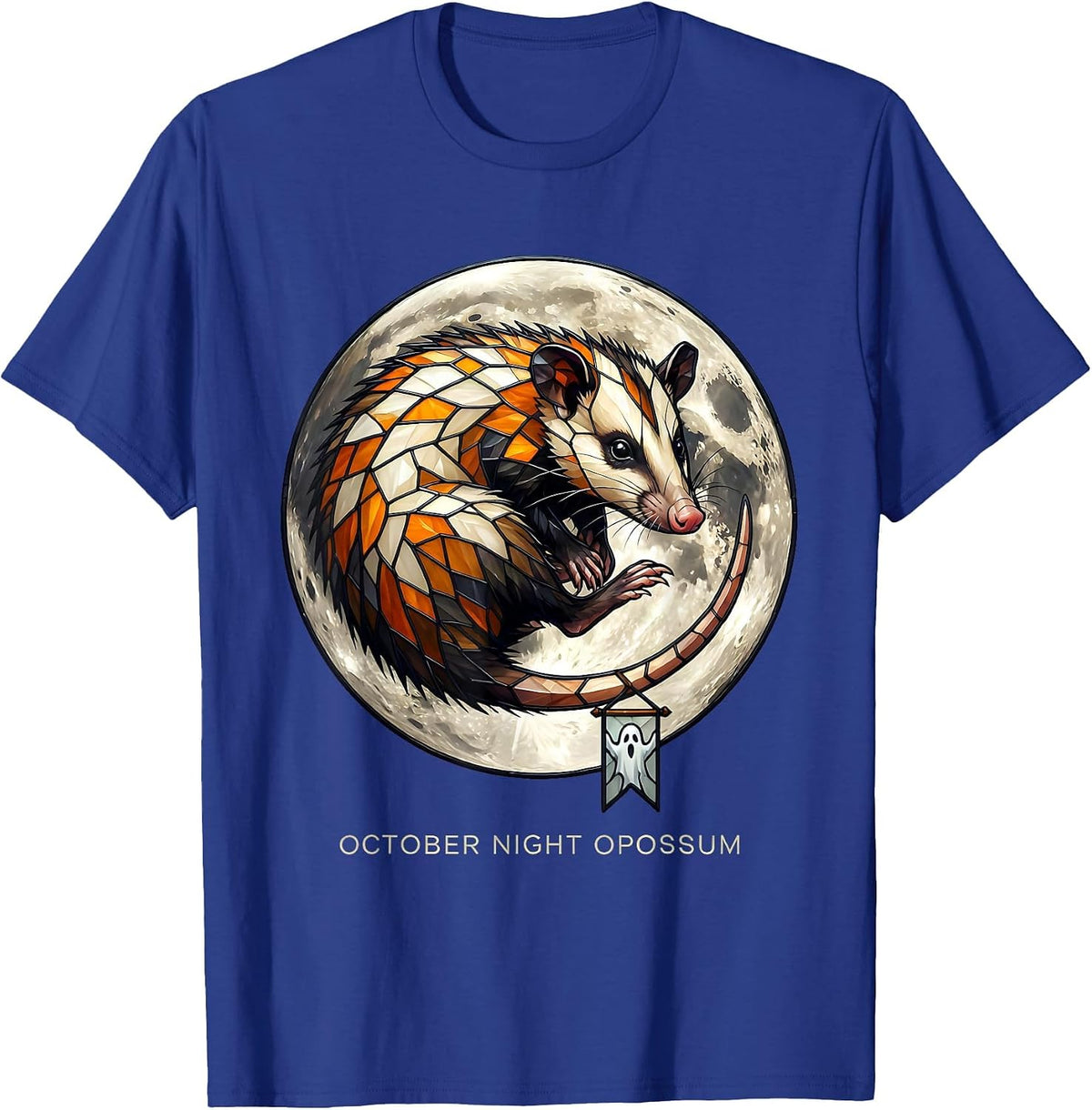 October Night Opossum Stained Glass Mosaic Spooky Halloween T-Shirt - Royal Blue