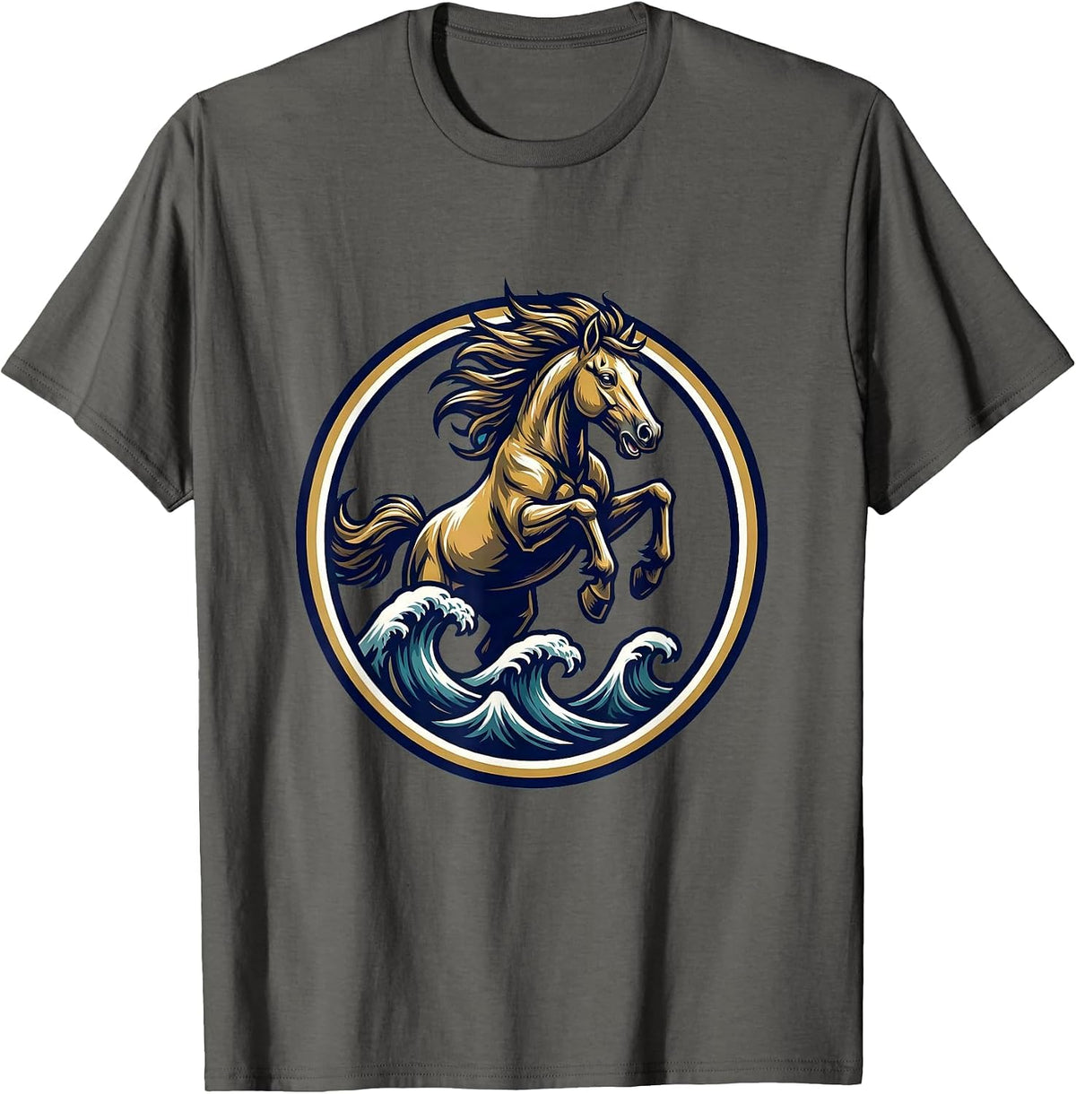 Horse Galloping Through Ocean Waves Graphic T-Shirt - Asphalt Grey