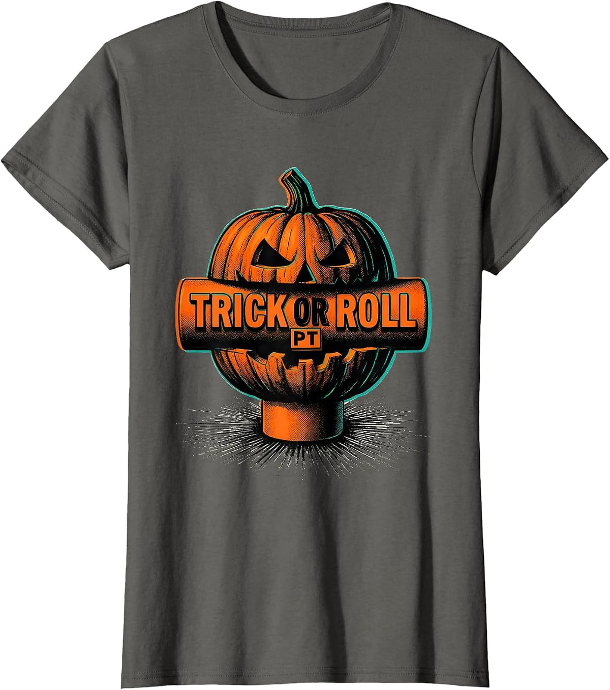 Women's Trick Or Roll PT Halloween Physical Therapy Therapist Humor T-Shirt - Asphalt Grey