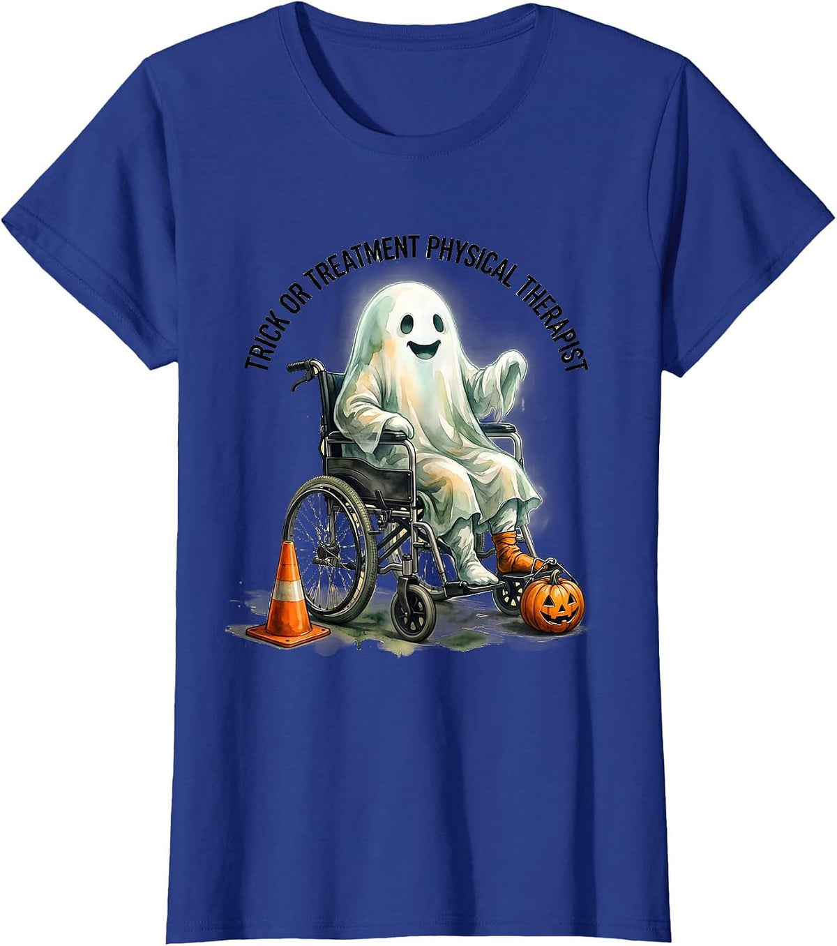 Women's Trick Or Treatment Physical Therapist Funny Ghost Halloween T-Shirt - Royal Blue