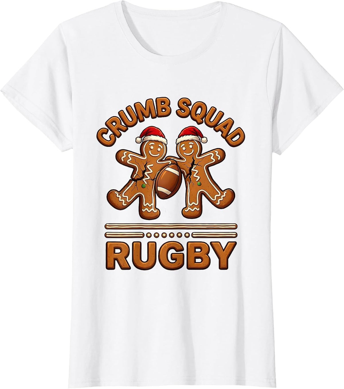 Crumb Squad Rugby Funny Gingerbread Man Christmas Sports T-Shirt - White