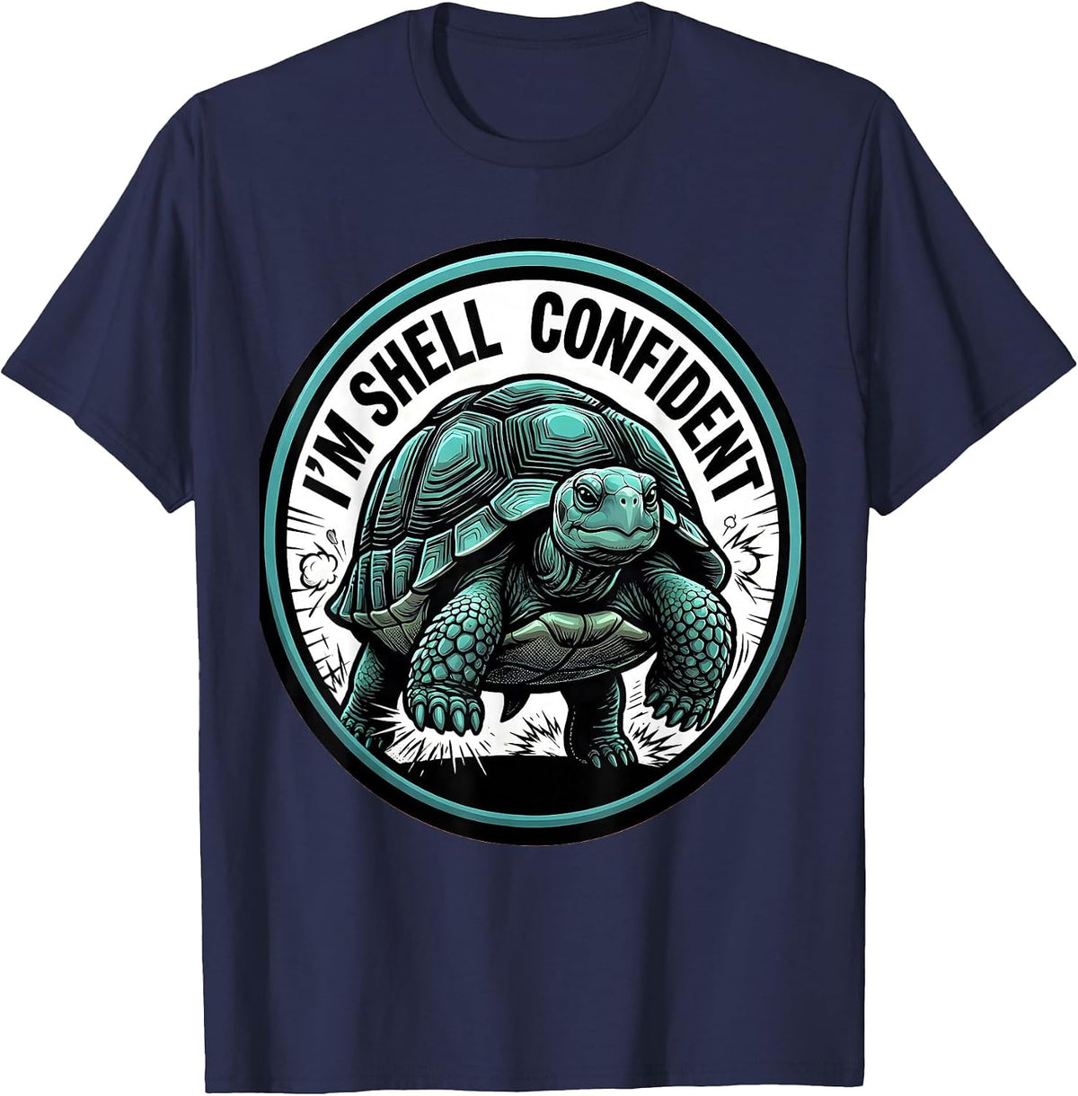 Men's I'm Shell Confident Comic Book Funny Turtle Lover Pet Owner T-Shirt - Navy Blue
