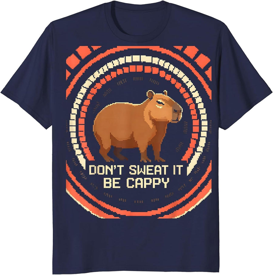 Don't Sweat It, Be Cappy Funny Capybara Meme Animal Humor T-Shirt - Navy Blue
