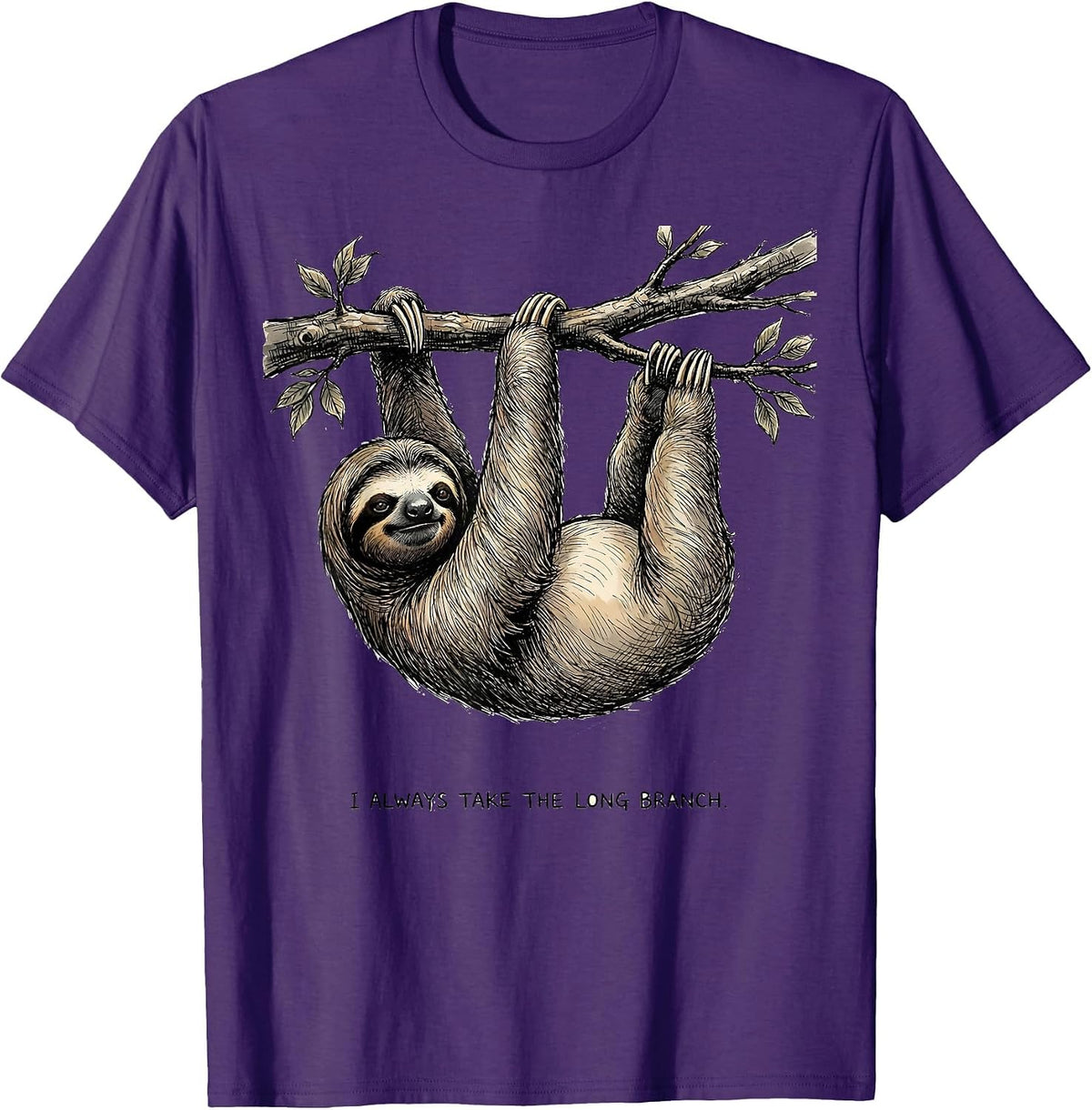 Men's I Always Take The Long Branch Funny Sloth Lover Gift T-Shirt - Purple