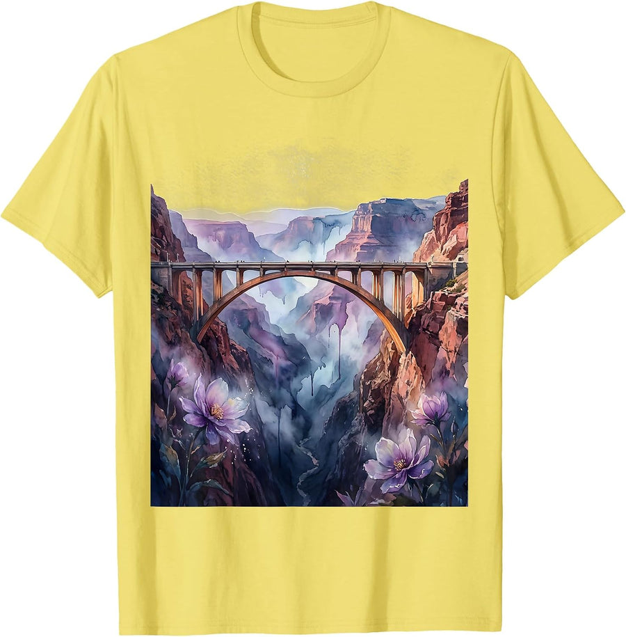Men's Bridge Over Misty Canyon Mental Health Art T-Shirt - Lemon Yellow