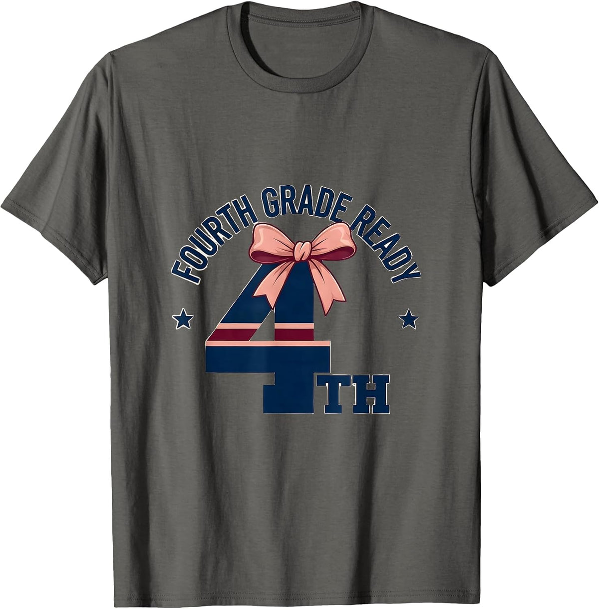 Men's Fourth Grade Ready Coquette Bow Back to School Girl T-Shirt - Asphalt Grey