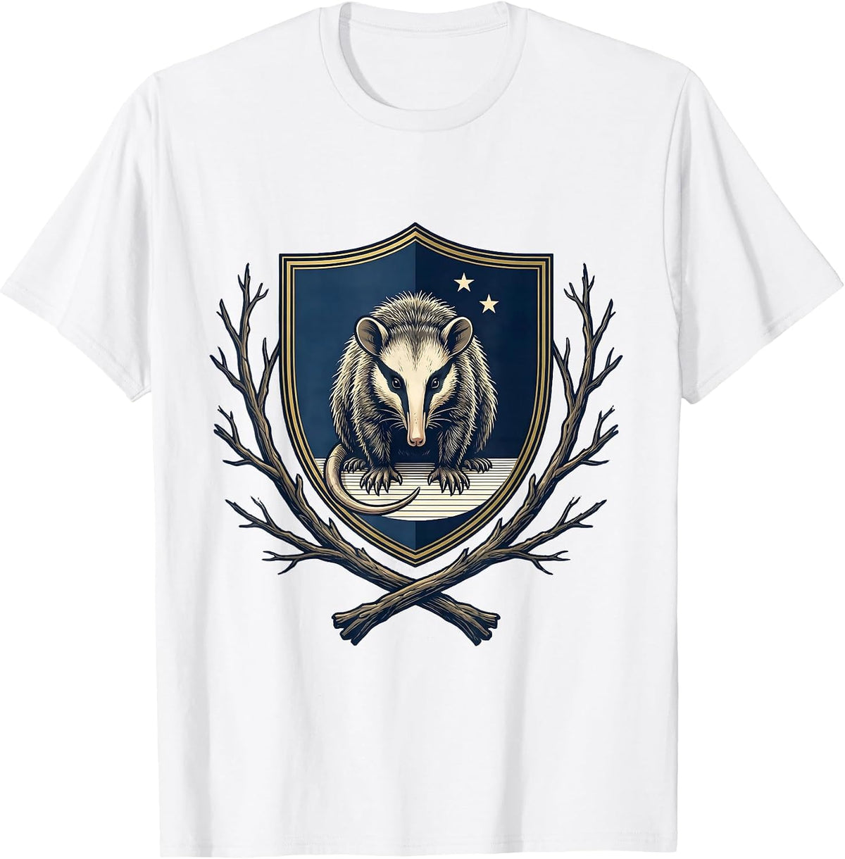 Men's Opossum Crest Emblem Funny Animal Meme T-Shirt - White