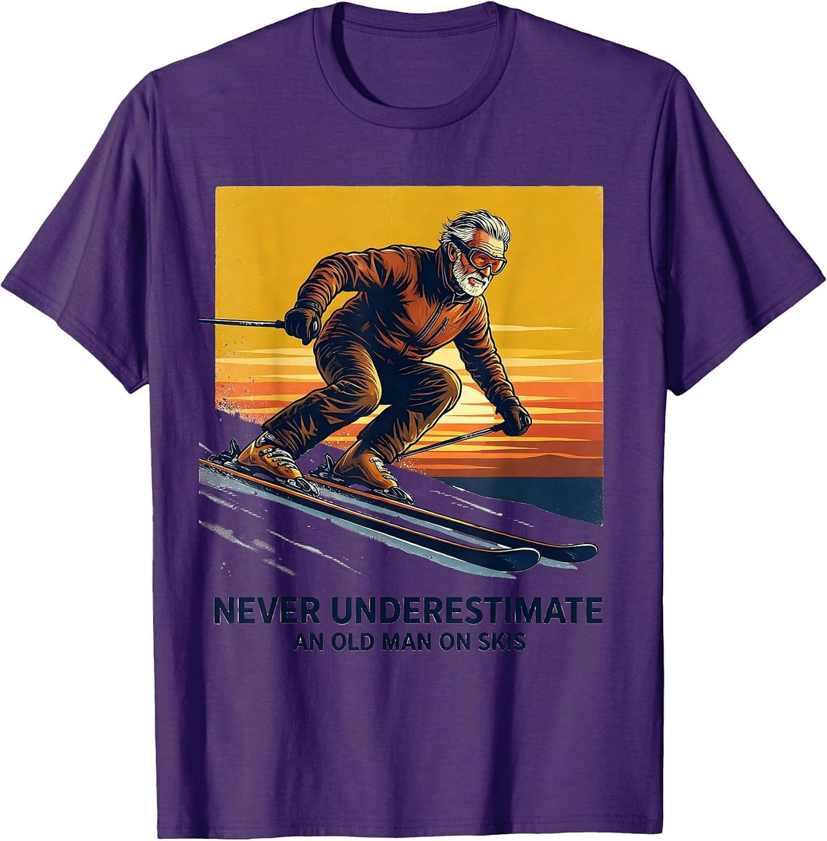 Never Underestimate An Old Man On Skis Funny Skiing T-Shirt - Purple