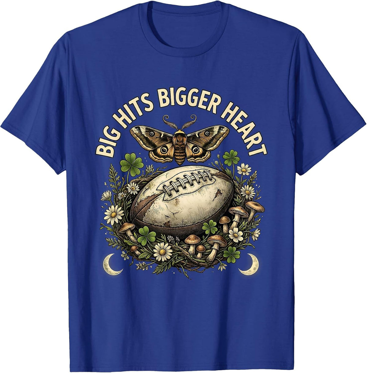 Big Hits Bigger Heart Rugby Graphic Design T-Shirt - Royal Blue