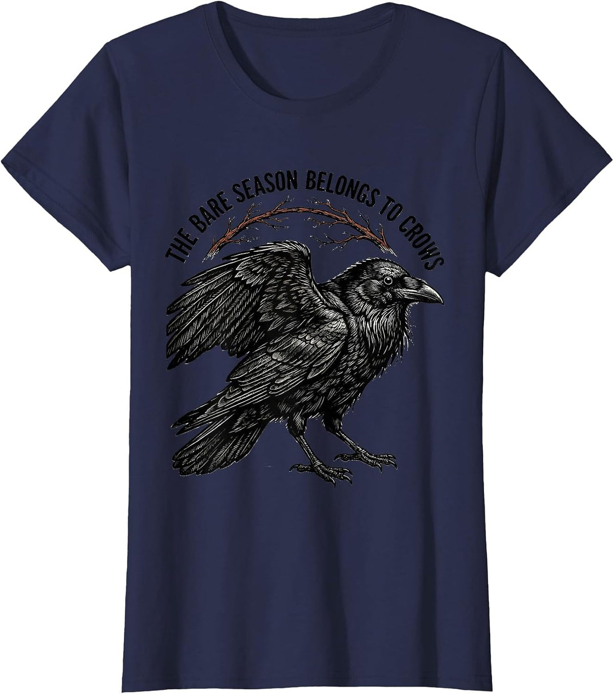 Women's The Bare Season Belongs To Crows Gothic Nature Bird Lover T-Shirt - Navy Blue