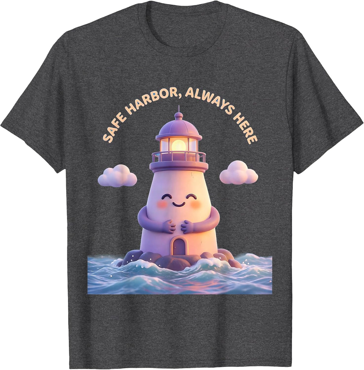Men's Safe Harbor Always Here Comforting Anchor Design T-Shirt - Dark Heather Grey