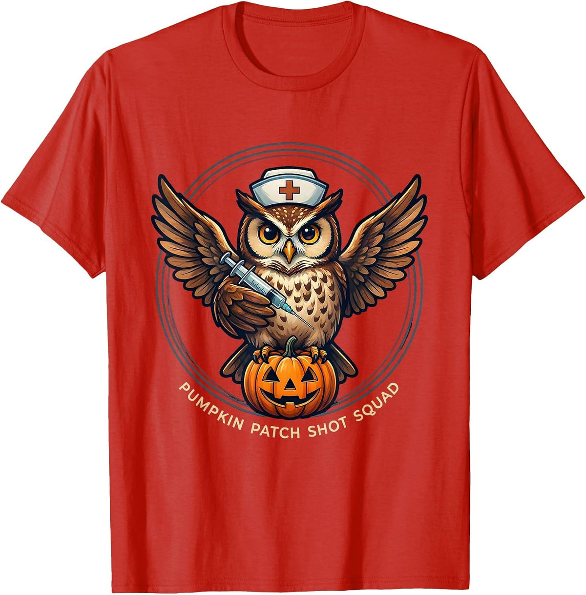 Men's Pumpkin Patch Shot Squad Funny Nurse Halloween Flu Shot T-Shirt - Red