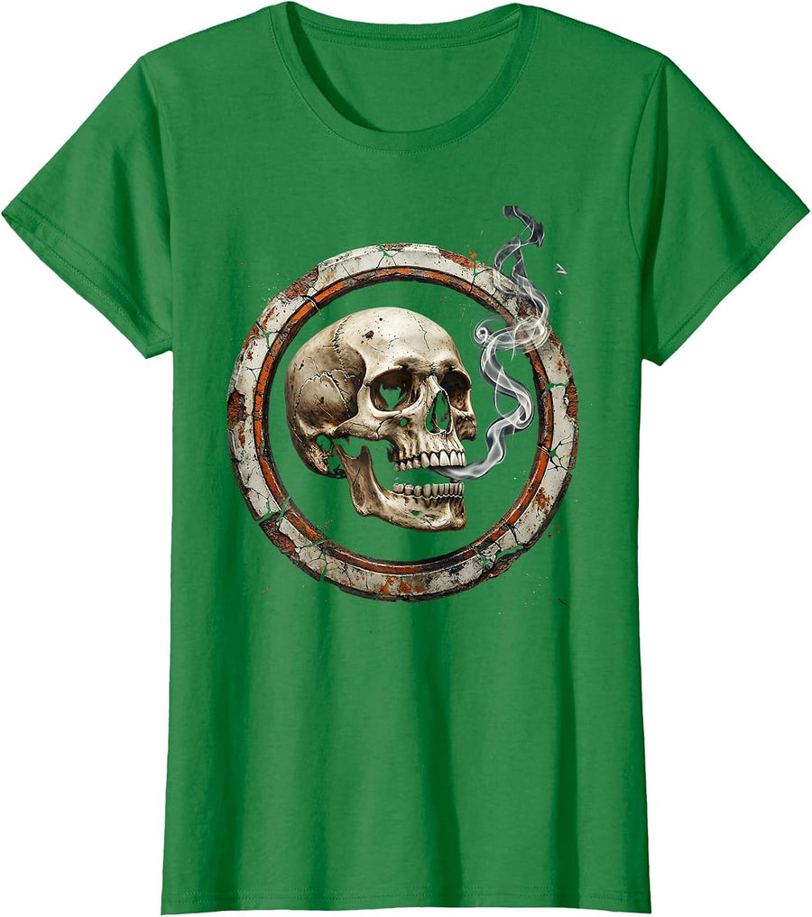 Women's Skull Smoke Ring Dismissive Graphic Design T-Shirt - Kelly Green