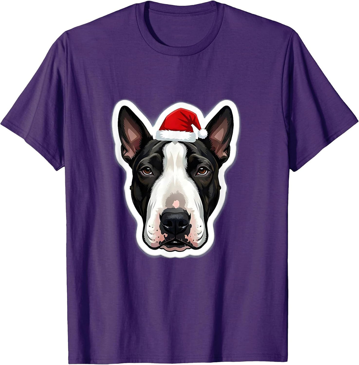 Bull Terrier Santa Hat Christmas Dog Breed Humor T-Shirt - Purple