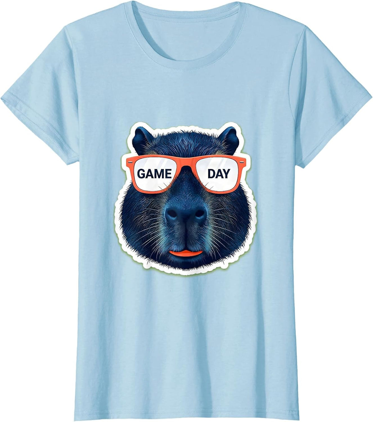 Women's Game Day Capybara Funny Animal Mascot Sunglasses Humor T-Shirt - Baby Blue