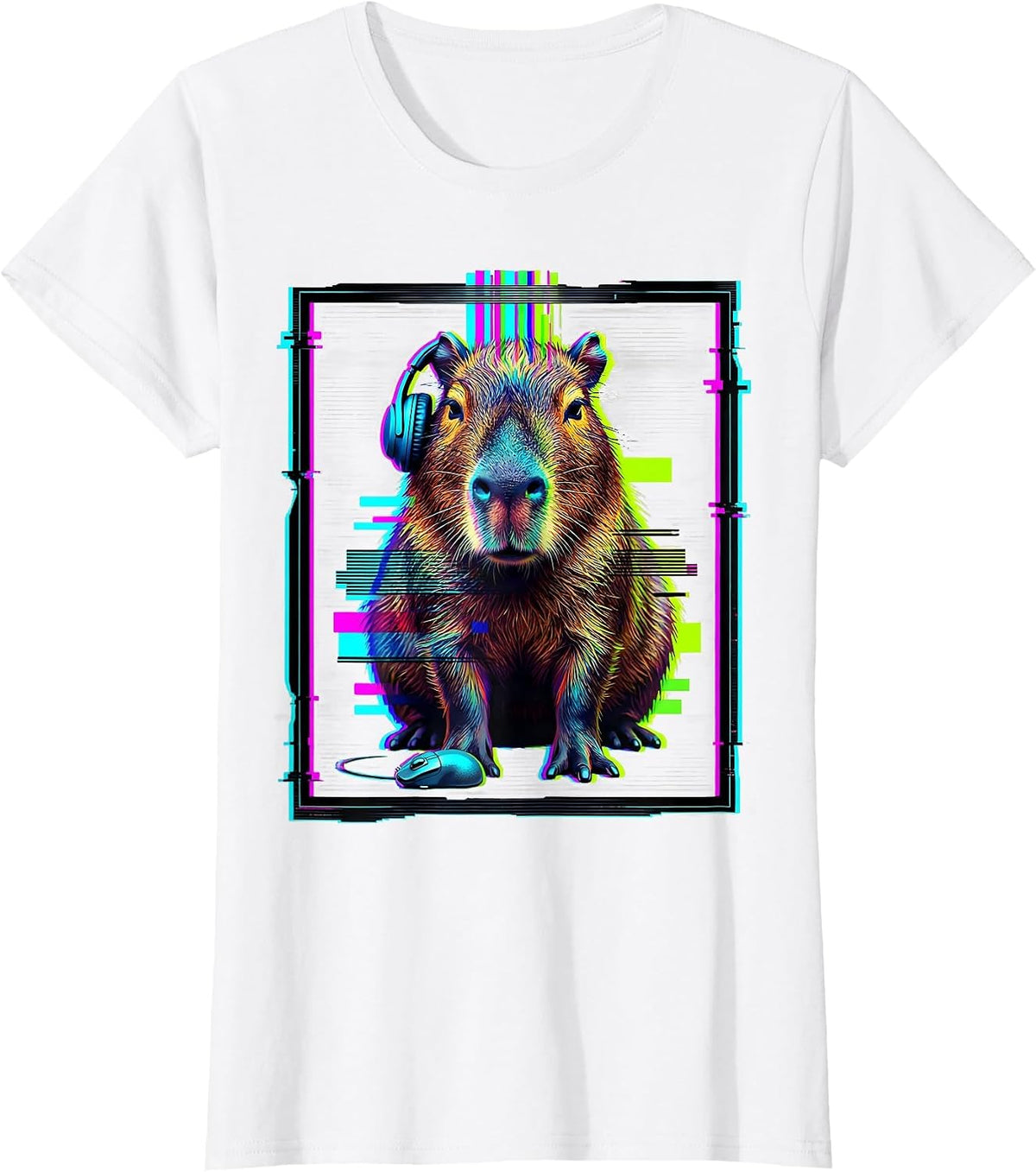 Capybara Gamer Glitch Humor Meme Lover T-Shirt - White