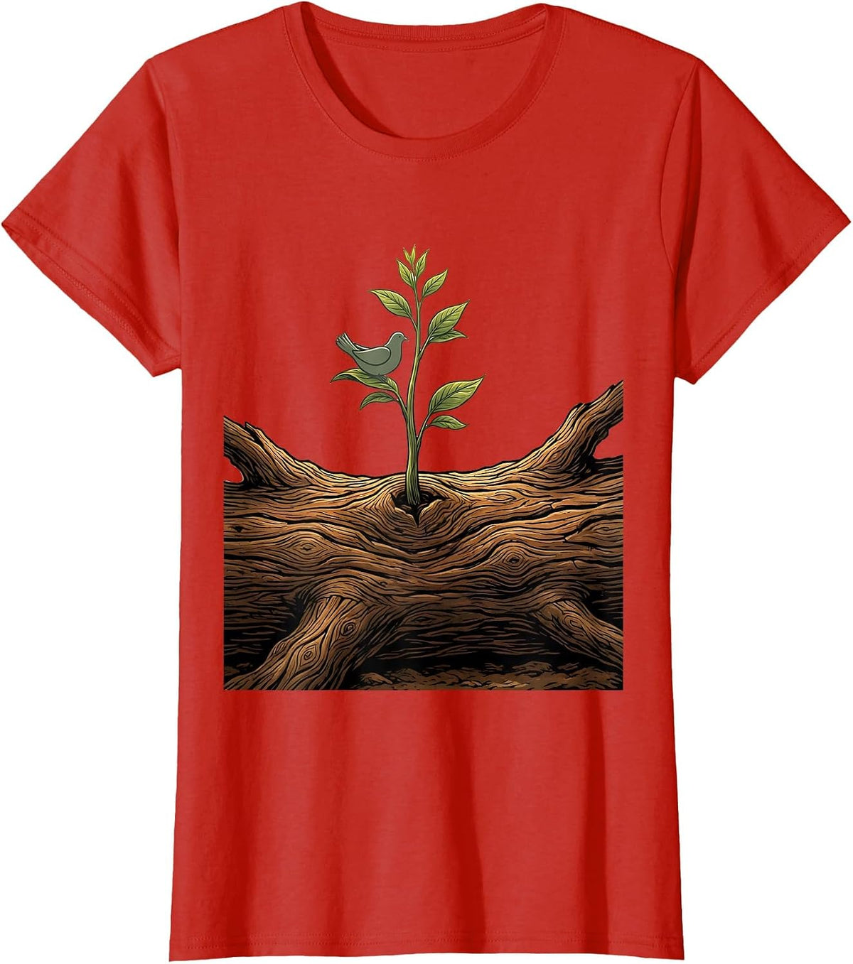 Women's Suicide Prevention Fallen Tree New Growth Sprout T-Shirt - Red