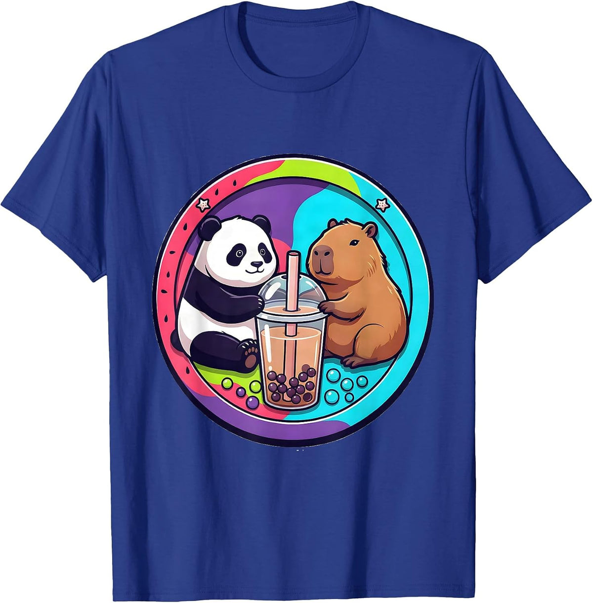 Men's Chibi Panda Capybara Boba Cup Kawaii Anime Cute T-Shirt - Royal Blue