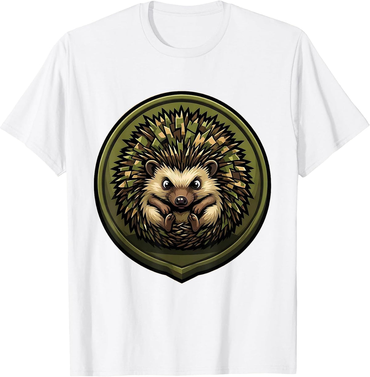 Men's Kids Camo Hedgehog Rolled Up Ball Graphic T-Shirt - White