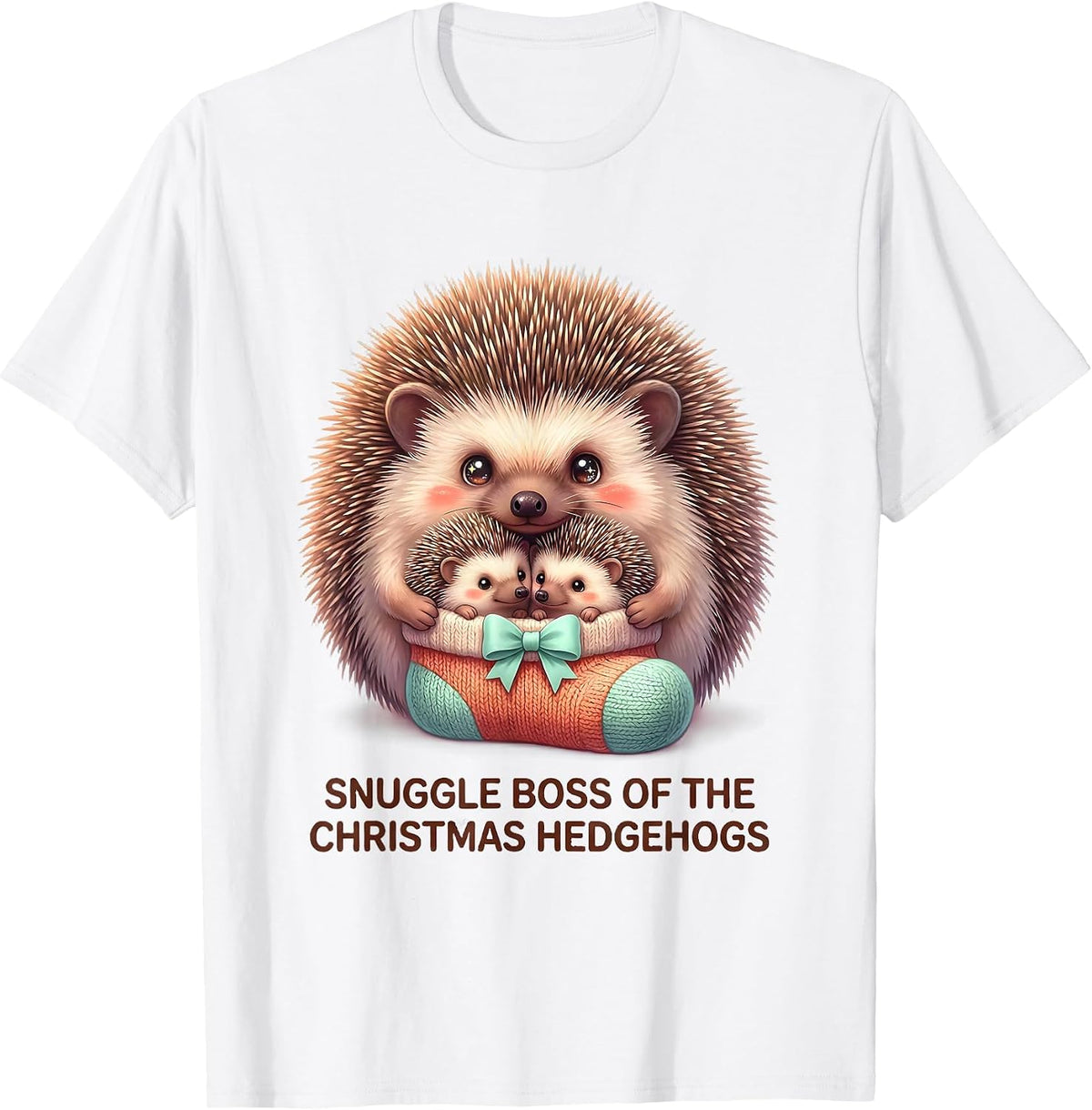 Men's Snuggle Boss Of The Christmas Hedgehogs Cute T-Shirt - White