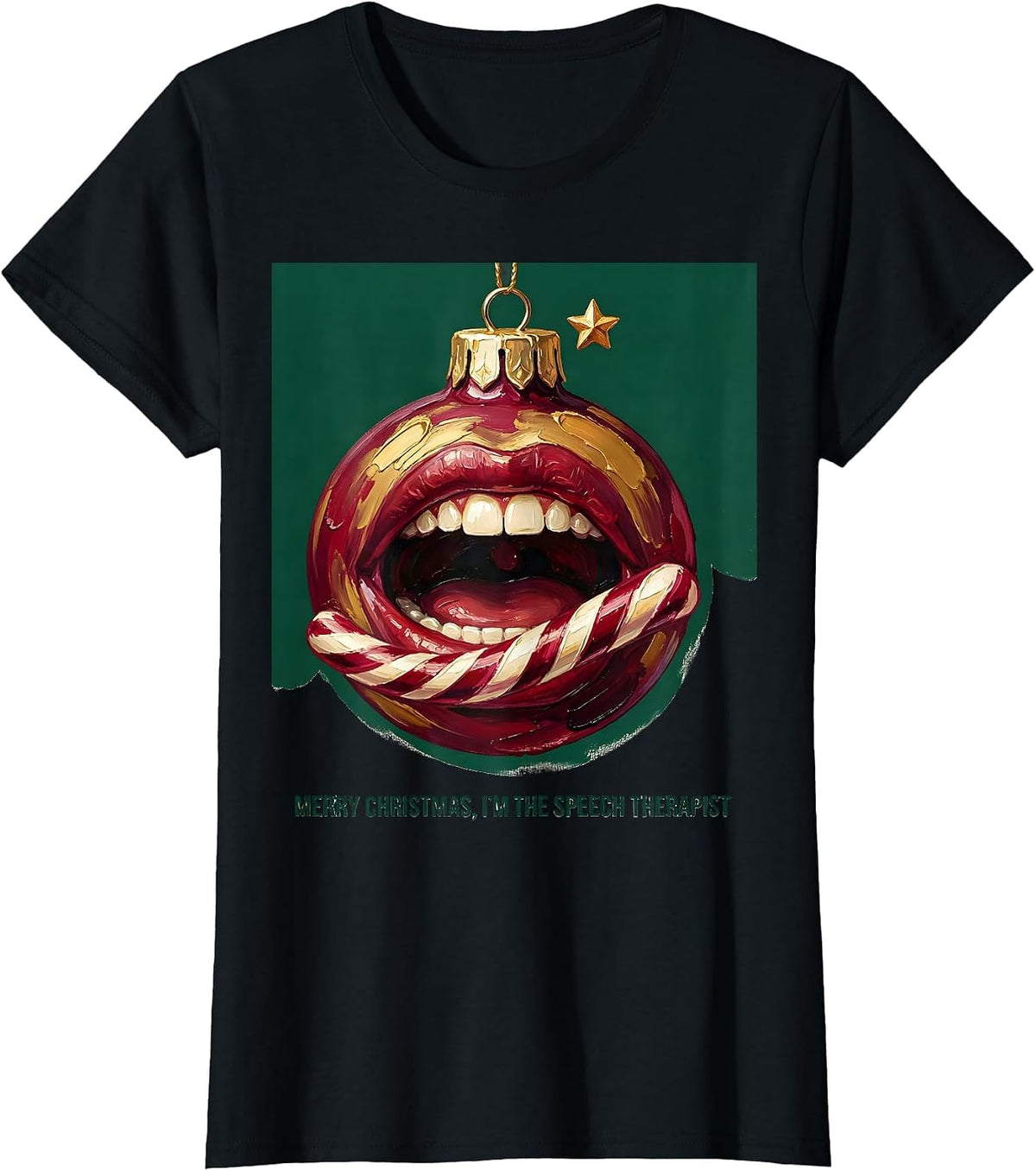 Women's Merry Christmas, I'm The Speech Therapist Funny T-Shirt - Black