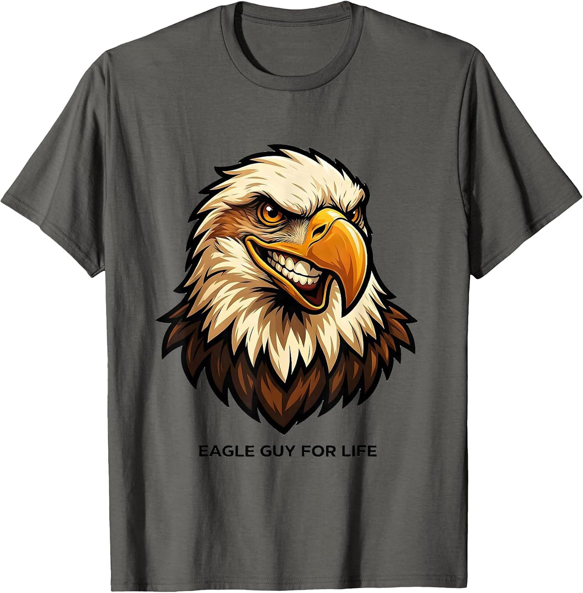 Eagle Guy For Life Bold Cartoon Eagle Mascot Pride Faith T-Shirt - Asphalt Grey