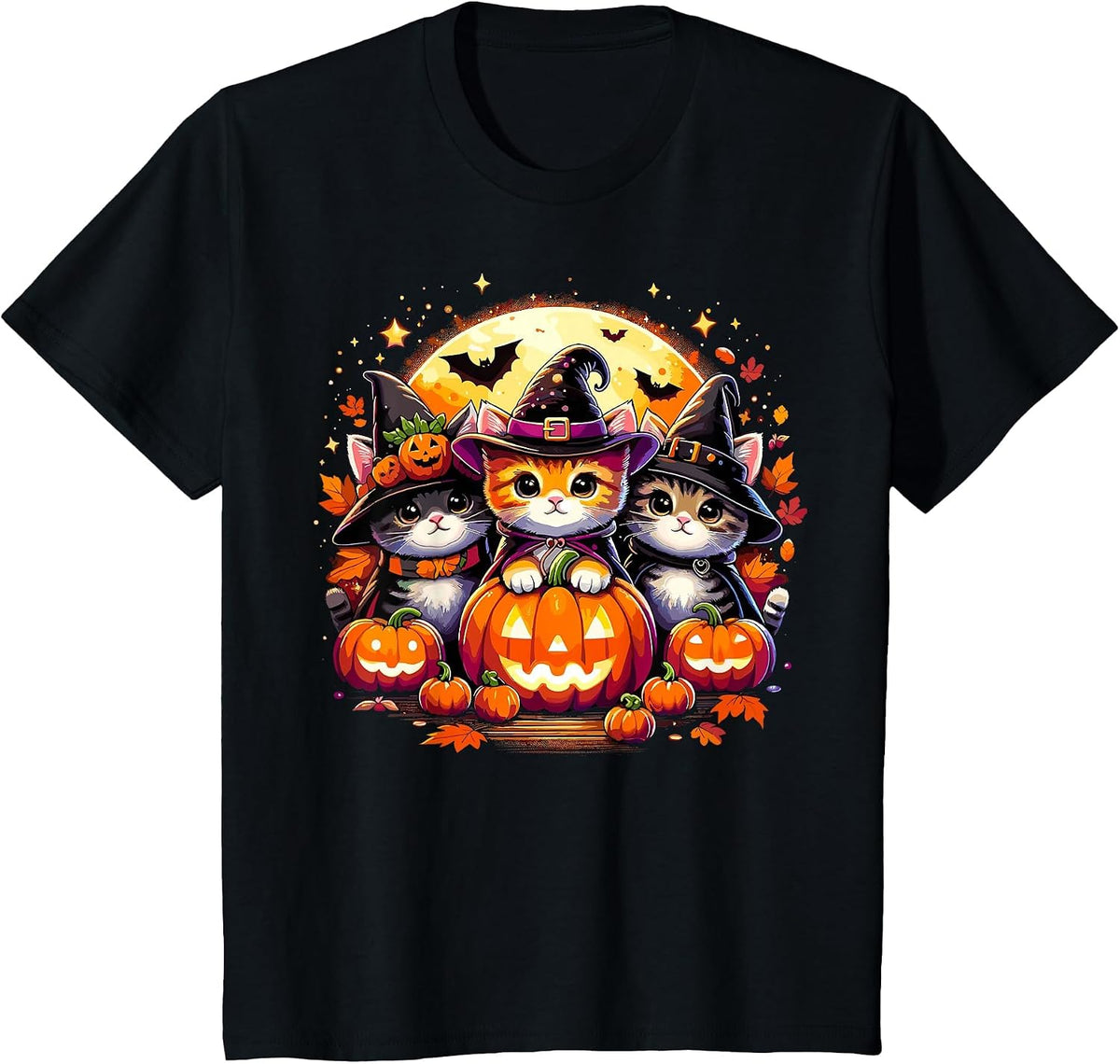Halloween Cat Pumpkin Spooky T-Shirt - Black