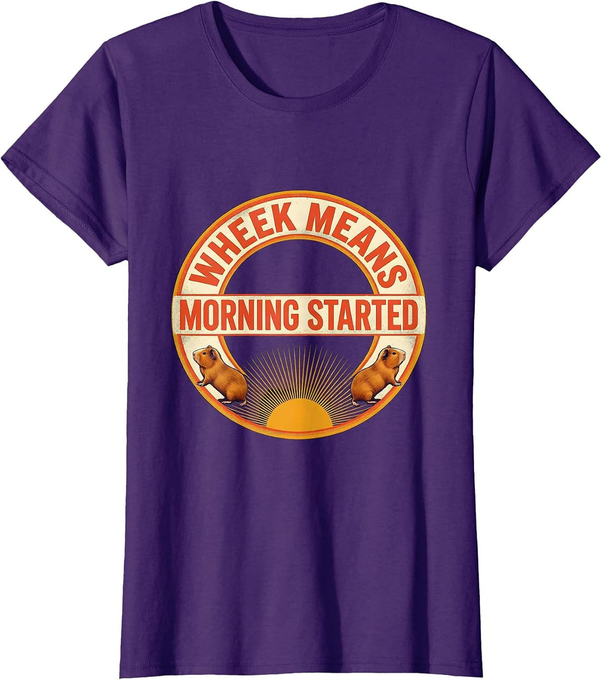 Women's Wheek Means Morning Started Funny Guinea Pig Pet Lover Humor T-Shirt - Purple