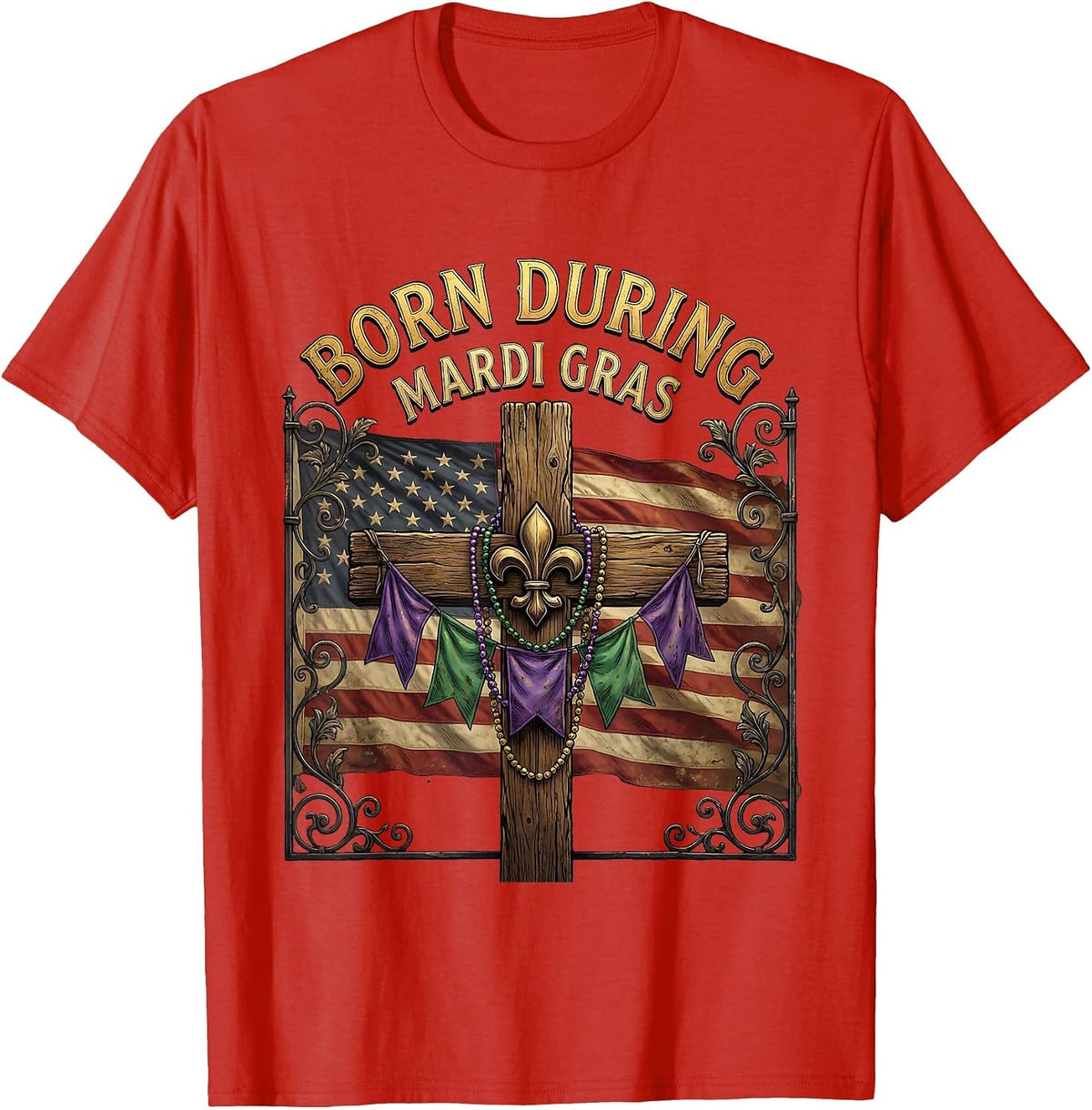 Men's Born During Mardi Gras Festive Celebration Design T-Shirt - Red