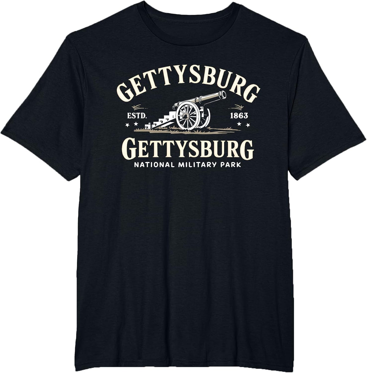Gettysburg National Military Park ESTD 1863 Cannon History T-Shirt - Black