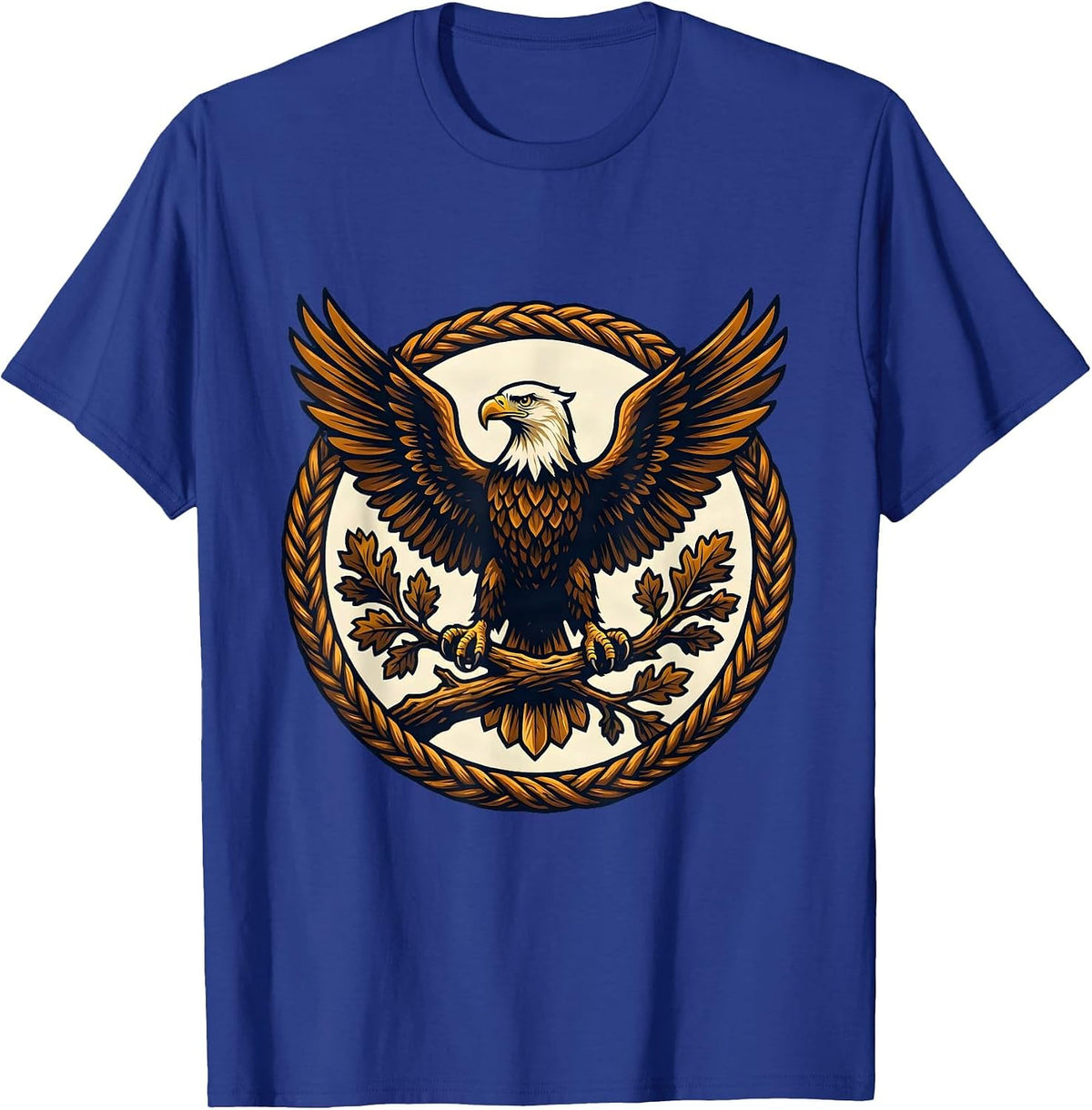 Soaring Eagle Oak Leaf Branch Patriotic Design T-Shirt - Royal Blue