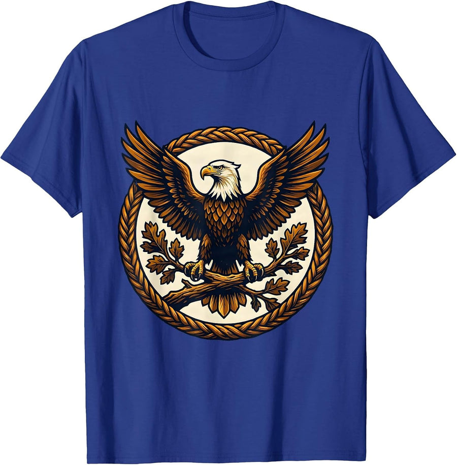 Soaring Eagle Oak Leaf Branch Patriotic Design T-Shirt - Royal Blue