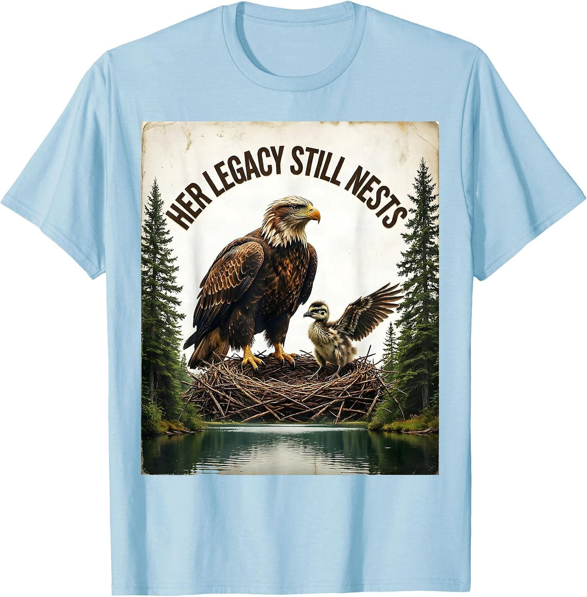 Men's Her Legacy Still Nests Vintage Jackie and Shadow Eagle T-Shirt - Baby Blue