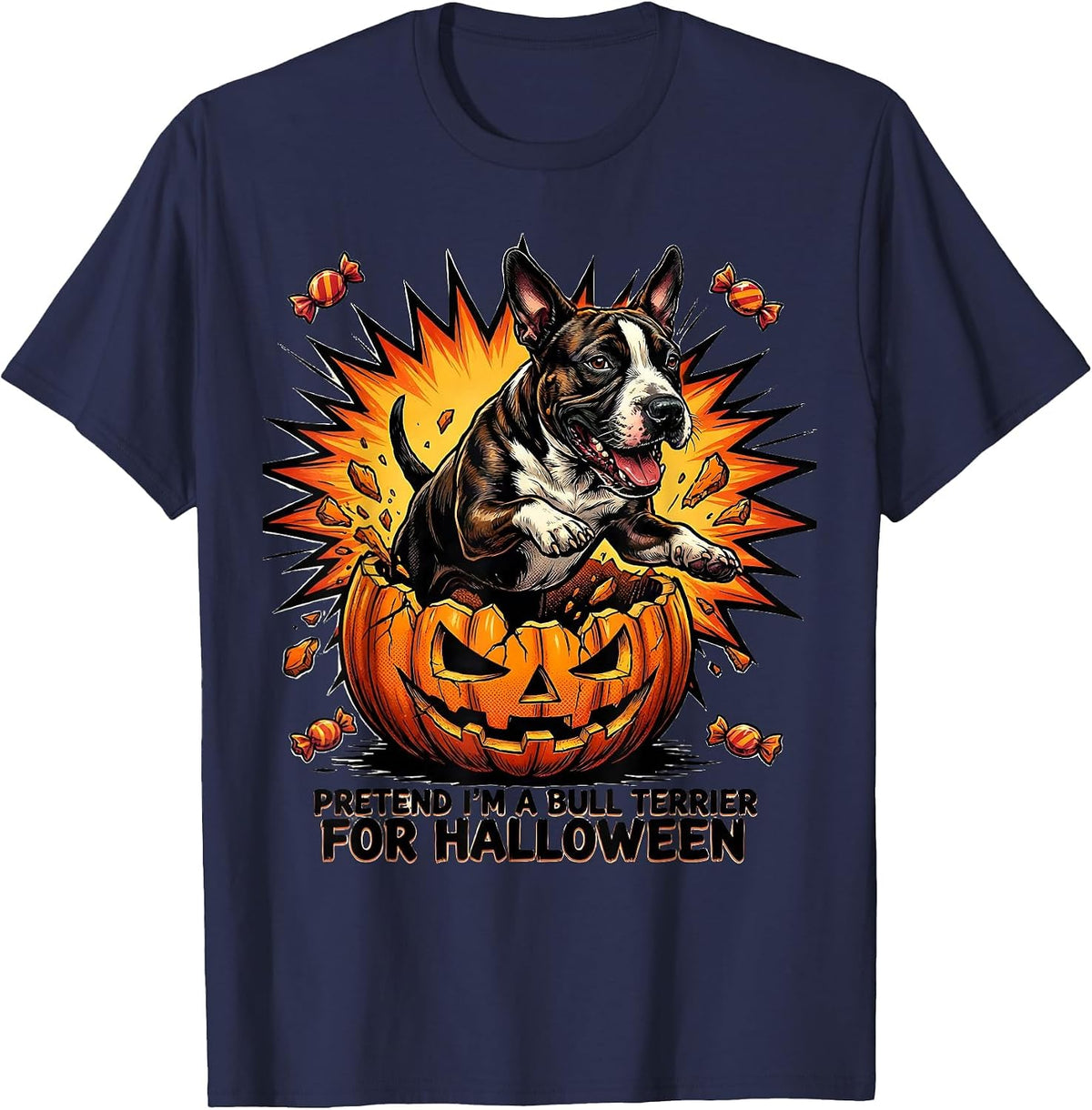 Men's Pretend I'm A Bull Terrier For Halloween Funny T-Shirt - Navy Blue