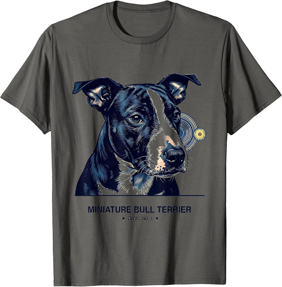 Men's Miniature Bull Terrier, Plate No. 1 Van Gogh Style Starry T-Shirt - Asphalt Grey