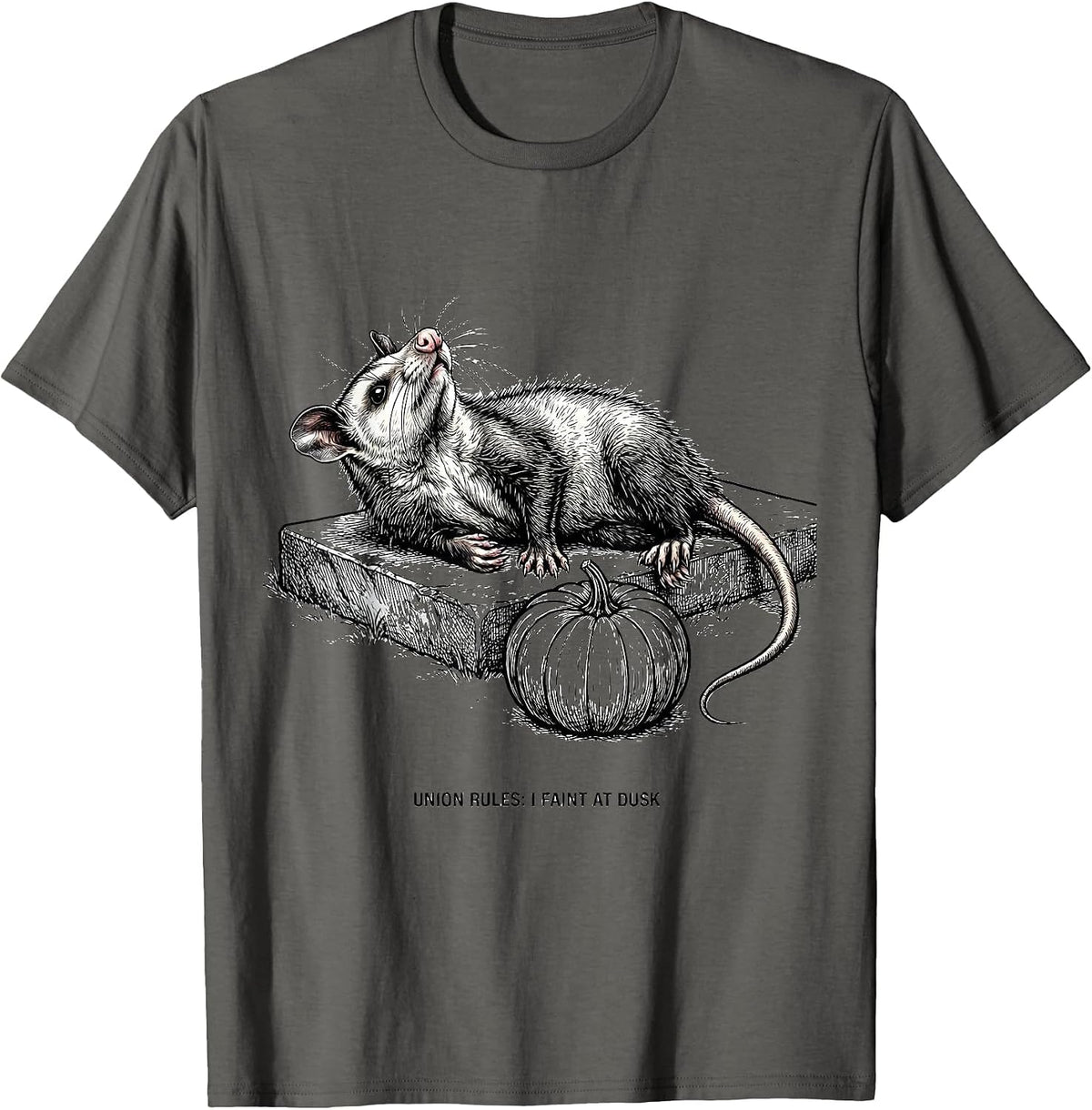 Union Rules I Faint At Dusk Vintage Opossum Halloween Spooky T-Shirt - Asphalt Grey
