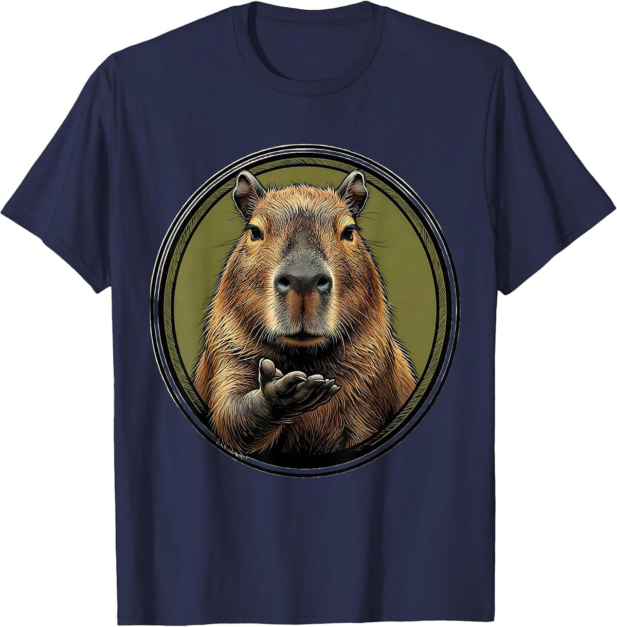 Capybara Meme Animal Humor Funny Rodent Illustration T-Shirt - Navy Blue