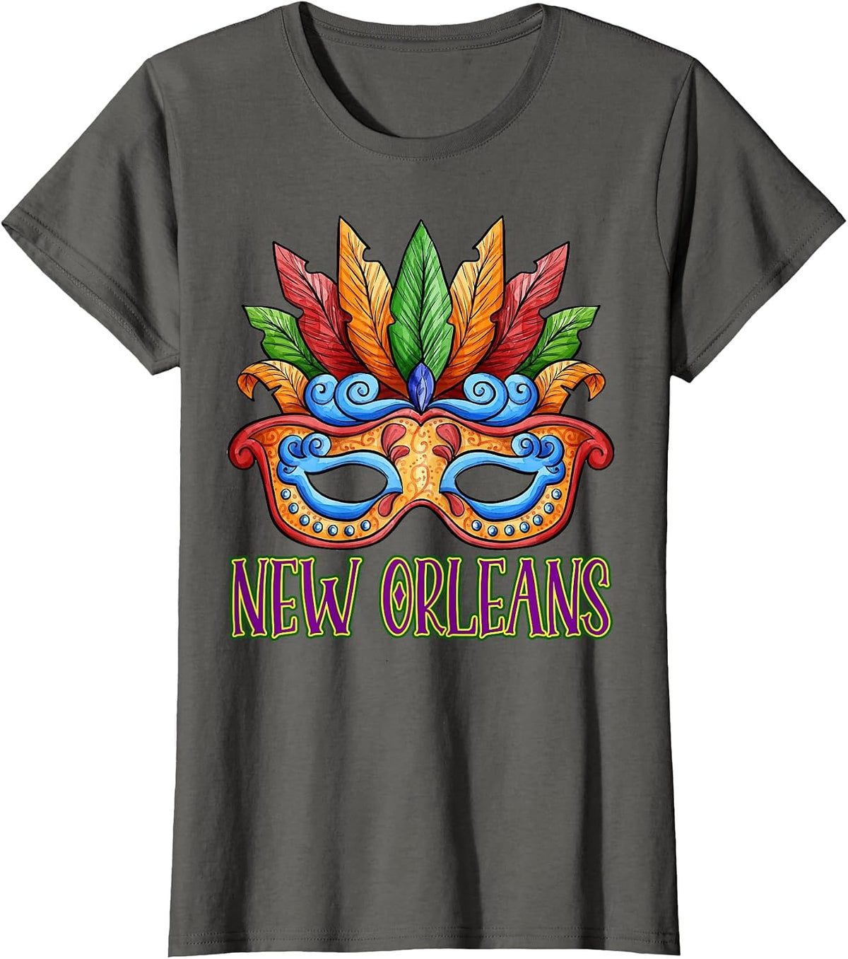 New Orleans Mardi Gras Souvenir Mask 2022 Men Women T-Shirt - Asphalt Grey