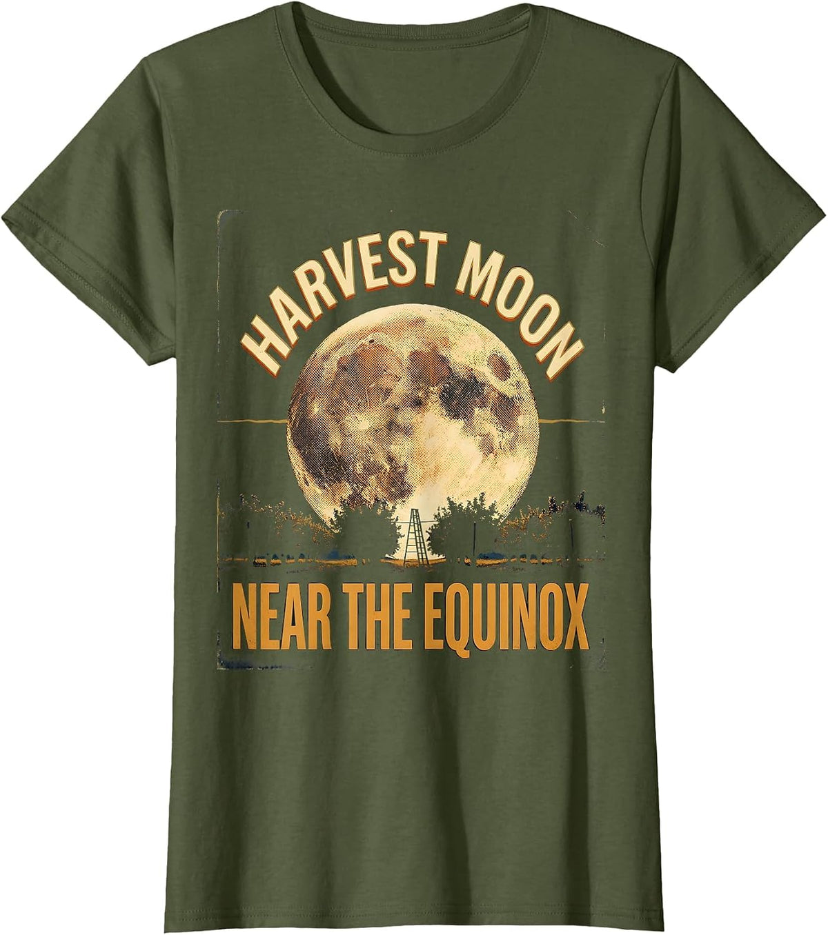 Women's Harvest Moon, Near The Equinox Vintage Astronomy Science T-Shirt - Olive Green