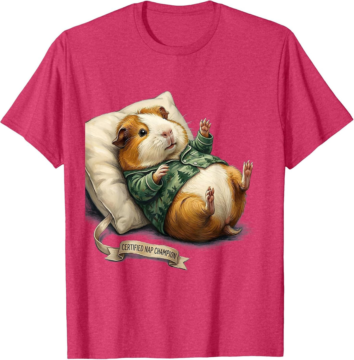 Certified Nap Champion Funny Sleepy Guinea Pig Pajama Pet T-Shirt - Red Heather