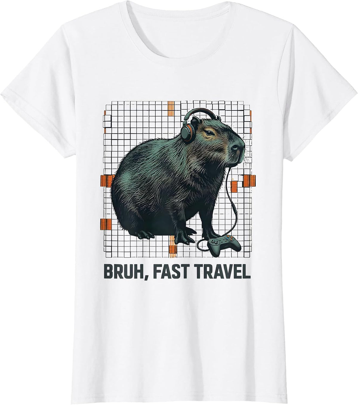 Women's Bruh, Fast Travel Editorial Conceptual Capybara Gamer Meme T-Shirt - White